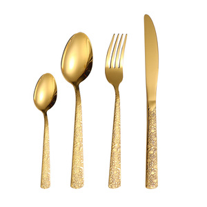 Ensemble de couverts occidentaux en acier inoxydable, 4 pièces, manche à motifs, pour restaurant et hôtel - Product Image 4
