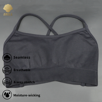 CNSHELL Soutien-gorge sexy sans couture à col rond et dos croisé, ajouré, pour le sport, le yoga et la gym, extensible dans quatre directions, coupe courte, maintien élevé, push-up, fermeture avant