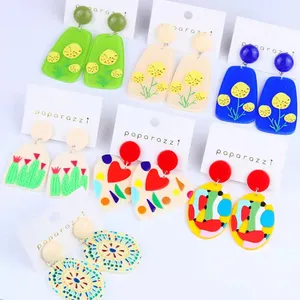 Hot selling acrylic drop earrings European flower printing fashion earrings cartoon cameo earrings for girls