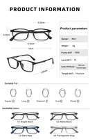 Nouvelles lunettes photochromiques anti-lumière bleue à monture carrée tendance pour hommes, verres plats rétro pour affaires