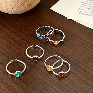 S925 Sterling <b>Silver</b> Smiley Face <b>Ring</b> Cartoon Epoxy Women's Jewelry Gift Trendy Niche <b>Ring</b> - Product Image 4