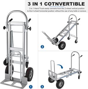 Chariot à main pliable 3-en-1 convertible à quatre roues en aluminium, chariot utilitaire robuste pour entrepôt, chariot de déménagement OEM - Product Image 6