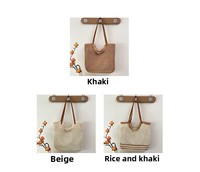 Sac de plage décontracté en coton tissé ajouré à fermeture éclair, petit format, style décontracté, pour femme, idéal pour les vacances à la mer