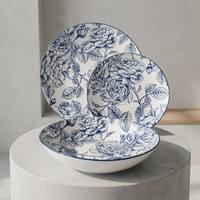 Ensemble de vaisselle en céramique, assiettes pour la maison, ensemble de vaisselle en céramique bleu et blanc floral classique