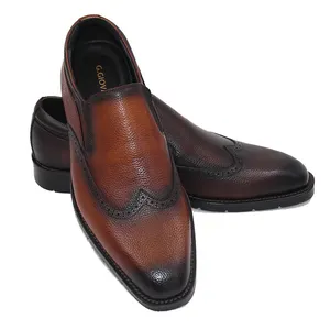 OEM lujo Giovanini Zapatos de vestir para hombre TAN hecho a mano de cuero Slip-On mocasines cómodo diseño descalzo para los revendedores