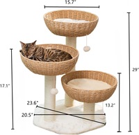 Tour d'arbre à chat avec panier en osier en rotin, 3 grands paniers de nid tissés à la main, perchoir de fenêtre pour grands chats jusqu'à 20lb