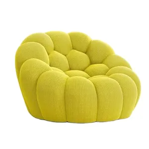 Nordic Designer Innovative Mesh Fabric Upholstered Armchair 1/2/3 Seater Stretch Textile Curved Round Accent Bubble Sofa Chair
