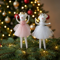Pendentif ange de Noël en peluche écologique, fait main, personnalisé, en forme de souris de ballet, dansante, pleine couleur, pour arbre de Noël