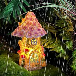Lampe décorative solaire pastorale en résine, lumière d'ambiance en forme de maison d'arbre pour la décoration extérieure de chemins, jardins, patios et pelouses - Product Image 3