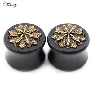 Alisouy, 2 uds., madera, cobre, flor, espiral, doble acampanado, túneles de oreja, expansor, camilla, medidores, pendientes, Piercing, joyería para el cuerpo - Product Image 6