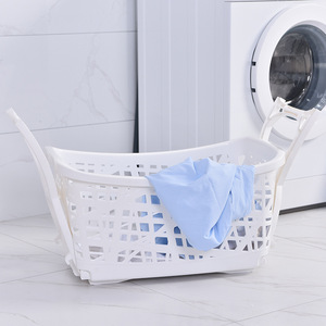 Collapsible Laundry Basket White Rectangle PP Plastic Clothing Organizer Storage Rack For Bathroom Use - Product Image 2