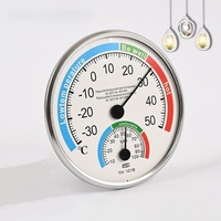 Diskon besar versi bahasa Inggris lingkaran portabel kecil tombol penyetel lucu kafe Oval ruangan Analog termometer higrometer