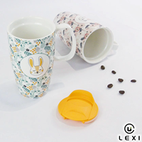 Ensemble de tasses de voyage en porcelaine avec motifs de lapin et de chat, 2 tasses à café avec couvercle, imprimé floral botanique, logo personnalisé, vente en gros, cadeau