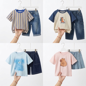 Ensemble jean et haut d'été en stock pour garçons et filles, tenue deux pièces en denim pour enfants, styles variés, vêtements en gros, tailles assorties - Product Image 2