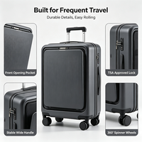 Valise trolley rigide 20 pouces à ouverture frontale pour PC, avec serrure TSA et roues silencieuses pivotantes à 360°, idéale pour les voyages d'affaires et le transport d'ordinateur portable
