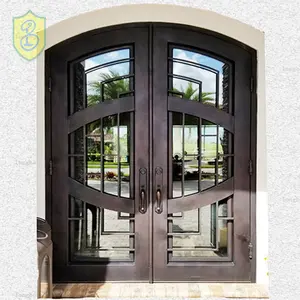 Eingangstüren mit gehärtetem Glasfenster Akzeptieren Sie benutzer definierte Front Entry Haupt Schmiedeeisen Schaukel Grafik Design Stahl Modell Tür