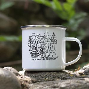 Tasses en émail réutilisables portables de 350 ml avec bord blanc, emballage <span class=keywords><strong>personnalisé</strong></span>, design par sublimation, petites quantités acceptées - Product Image 1