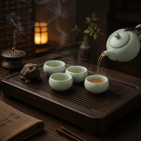 Service à thé en céramique émaillée avec théière et quatre tasses, style chinois, boîte cadeau en papier kraft pour la préparation du thé à la maison et au bureau
