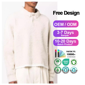 Fabricante de prendas de punto de fábrica OEM y ODM logotipo personalizado diseñador de piel sintética hombres Mohair Furry Fluffy Knit Polo Sweater - Product Image 1