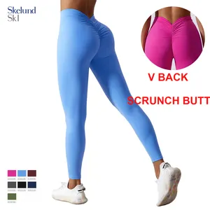 Skelund V zurück Leggings V zurück geschnitten Scrunch Butt Gym Leggings für Frauen Gestrickte Scrunch Nahtlose Squat Proof Yoga Leggings