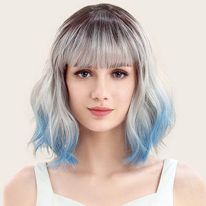 Wholesale 12 Inch Cute Women's European American <b>Short</b> Bob Non Lace Synthetic <b>Wig</b> High Temperature Fiber Water Wave Transparent - Product Image 2