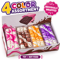 Jouet anti-stress en PU à rebond lent, en forme de bloc de fromage coloré et tourbillonné HD, avec plateau de chocolat arc-en-ciel à presser