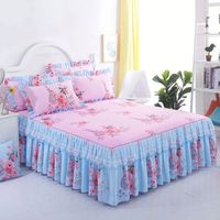 Parure de lit de haute qualité avec jupe de lit, housse de couette et drap-housse en dentelle double