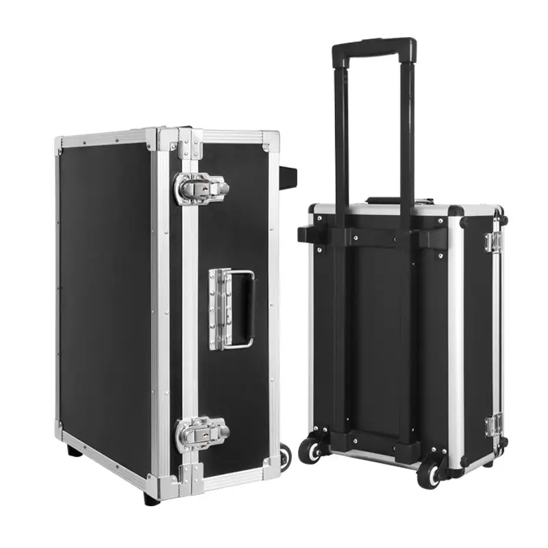 Maleta rígida de aluminio personalizada, caja metálica de vuelo, caja de instrumentos con ruedas