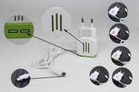 Adaptor Ponsel Universal LED Light Travel dengan Port USB Ganda dalam Kemasan Besar, Aksesoris Ponsel, Pengisi Daya Dinding dengan Kabel Data V8