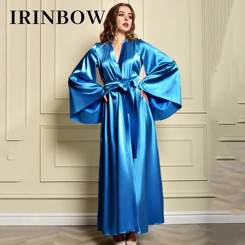 IRINBOW DDS0051 pure silk dress long dressing gown winter night wear for women