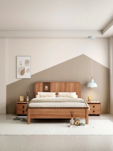 High Quality Sunflower <b>Frame</b> <b>Bed</b> Durable Wooden Wall Bedside Modern Minimalist Solid Wood <b>Platform</b> <b>Bed</b> for Bedroom - Product Image 1
