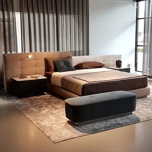 Nieuw Italiaans Bedmeubilair Set Breed Hoofdeinde Ontwerp Lawrance Kingsize Bed Nubuck Stof Fashion Villa Slaapkamer Tweepersoonsbed - Product Image 1