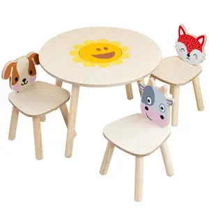 लकड़ी के 'बच्चों के फर्नीचर सेट कार्टून मेज और कुर्सी सेट 1 टेबल 3 कुर्सियों खेल बच्चों के लिए खाने की मेज और कुर्सी