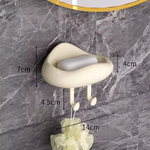 Hot Selling Cream Portable <b>Soap</b> Box Plastic Household Wall Mounted Adhesive <b>Soap</b> Holder with Drain Storage Shelf for Bathroom - Product Image 4