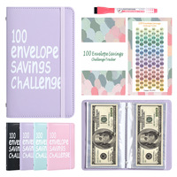 Carnet de budget A6 en cuir PU avec 100 enveloppes pour économies sur 100 jours, classeur de rangement avec 100 enveloppes réutilisables pour le suivi des économies