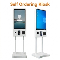 21.5 27 Inch Self Service Order Kiosk Touch Screen Restaurant Food Standing Self Bill Printer QR Scanner Checkout Payment Kiosk