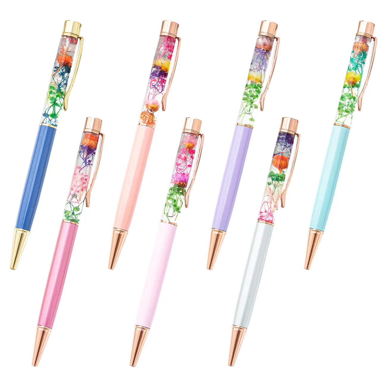 Mới lạ phong cách kim loại biểu tượng tùy chỉnh chất lỏng đầy màu sắc hoa nổi bút bi