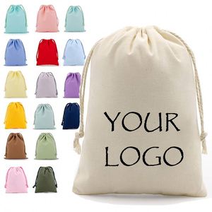 Custom Eco Friendly Organic Muslin Cotton Pouch Promotional Small White Calico Cloth Canvas <b>Drawstring</b> <b>Bag</b> With Logo Printed - Product Image 1