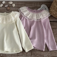 Chemisier à manches longues pour bébé fille avec col à volants en maille superposée, style princesse, pour le printemps et l'automne, idéal pour les occasions quotidiennes, décontractées ou de fête
