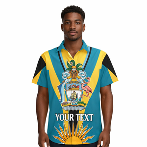 Chemise à motif d'écusson de la Journée de la Libération des Bahamas, impression par sublimation, chemise en polyester respirant, cardigan pour homme, <span class=keywords><strong>haut</strong></span> personnalisé Bahamas - Product Image 1