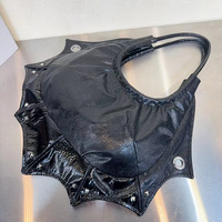 Agenda 2025 Nouveau Produit Sac Tendance 2024 Street Wear Large Oil Leather Sequin Mesh Fabric Bat Purse Tote Bag Personalized