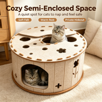 Tunnel labyrinthe semi-fermé pour chat, cachette interactive, jouet de jardin, lit en feutre en forme de donut, lavable en machine