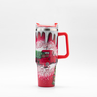 Vaso Térmico de Acero Inoxidable de Doble Pared de 40 oz con Asa, Aislado para Bebidas Frías/Calientes, Libre de BPA, con Diseño Navideño