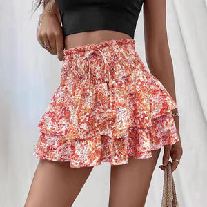 Printemps et été petit imprimé floral taille élastique élégant short à ourlet superposé mode décontracté short taille haute - Product Image 3