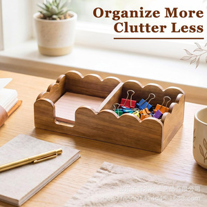 Wooden Wave Shaped Desk Organizer With Sticky Note Holder For Office And <b>Home</b> Use - Product Image 2