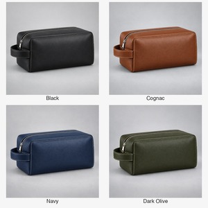Trousse de Toilette Structurée en Cuir Végétalien pour Homme, Coutures Contrastées, 25x14x13cm, Sans PVC, Logo Personnalisé - Product Image 5