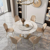 Mesa de Comedor Moderna Giratoria con Base de Piedra Blanca en Forma de Pétalo y Detalles Dorados, para 4-6 Personas, Ecológica, Resistente, Ideal para Escuelas y Restaurantes