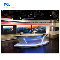 Bureau de podcast de station de télévision ovale personnalisé, bureau de Table de diffusion de nouvelles avec lumière Led