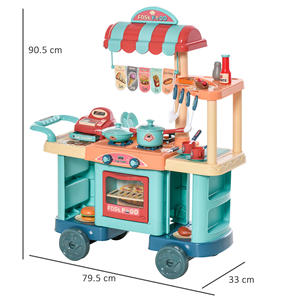 HOMCOM Cocina de juguete para niños de 3 a 6 años Café Restaurante 50 Accesorios incluidos PP ABS Material Azul/Rojo/Naranja Colores - Product Image 3