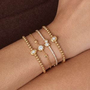 Bracciale Regolabile in Acciaio Inossidabile <span class=keywords><strong>con</strong></span> <span class=keywords><strong>Perline</strong></span> e Zirconi, Placcato Oro 18K, <span class=keywords><strong>Braccialetti</strong></span> <span class=keywords><strong>con</strong></span> <span class=keywords><strong>Perline</strong></span> Rotonde in Zirconia Cubica per Ragazze - Product Image 3